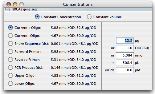 DNA concentration calculator